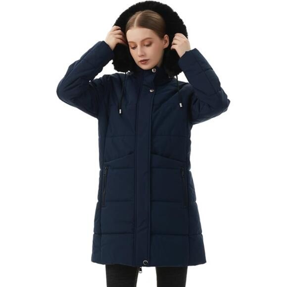 Women's Winter Puffer Coat Jacket Waterproof Dark Blue - Picture 4 of 6